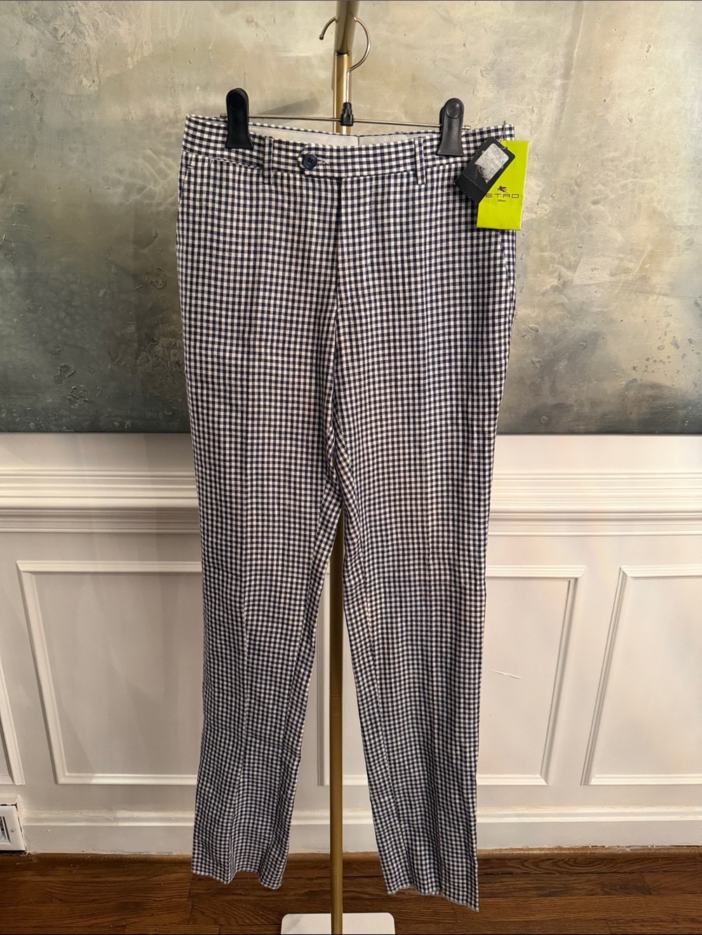 Etro Black & White Gingham Straight-Leg Pants- Italian 42